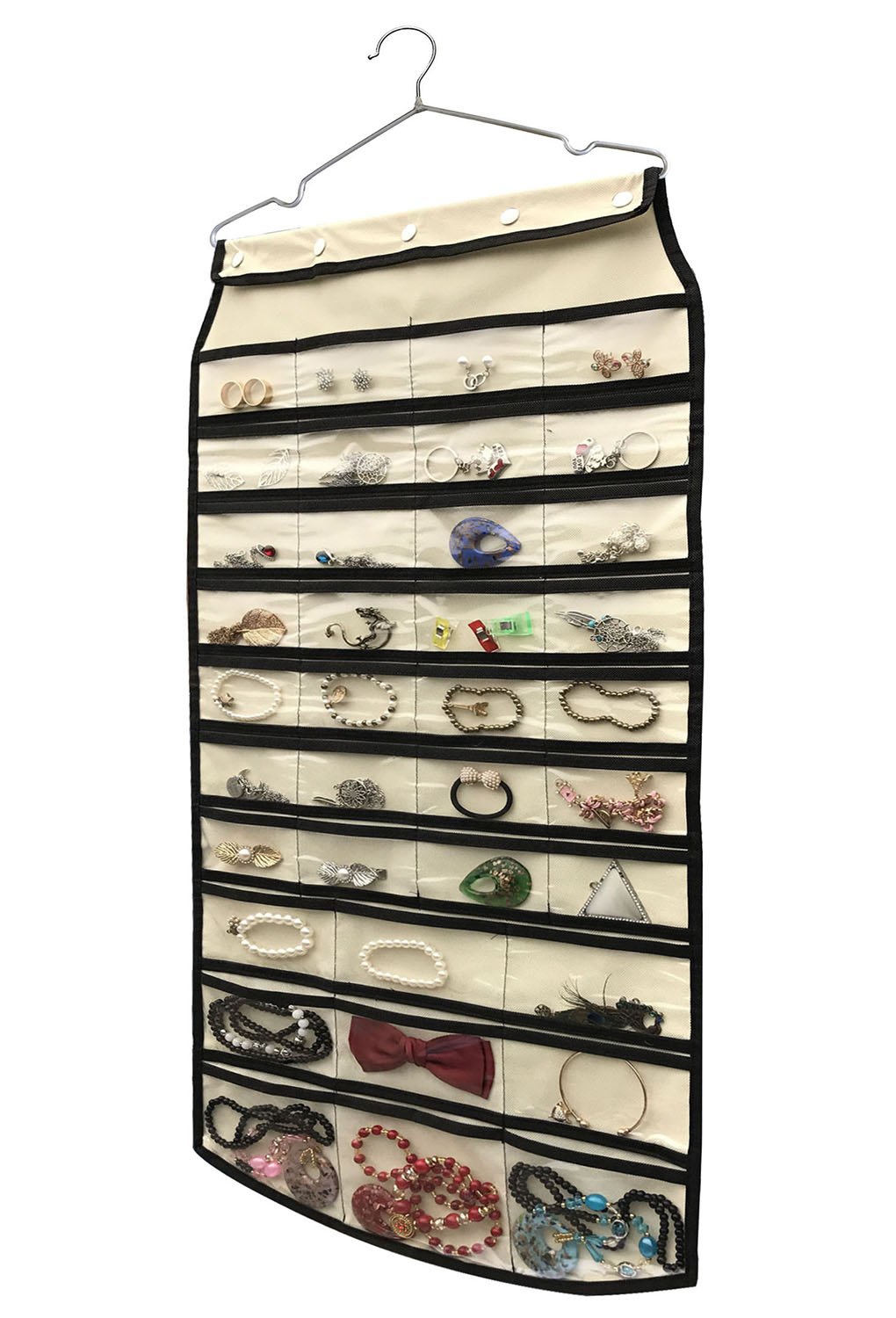 BB Brotrade Hanging Jewelry Organizer,Accessories Organizer,74 Pocket Organizer for Holding Jewelries (Beige-74 Pocket)