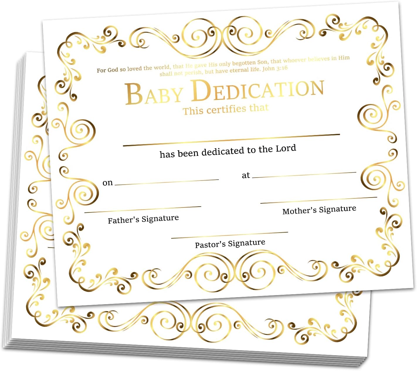 25 Baby Dedication Certificate, Baptism Certificates for Church | Christian Baptismal Paper for Kids Toddlers, 8x10 Inch