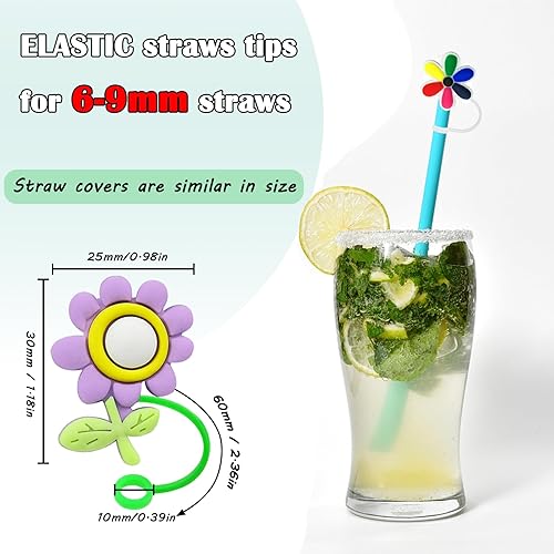 Miniatura 3 de Fundas de paja de silicona, tapa de paja para popote reutilizable de 0.236-0.354 in (flor)