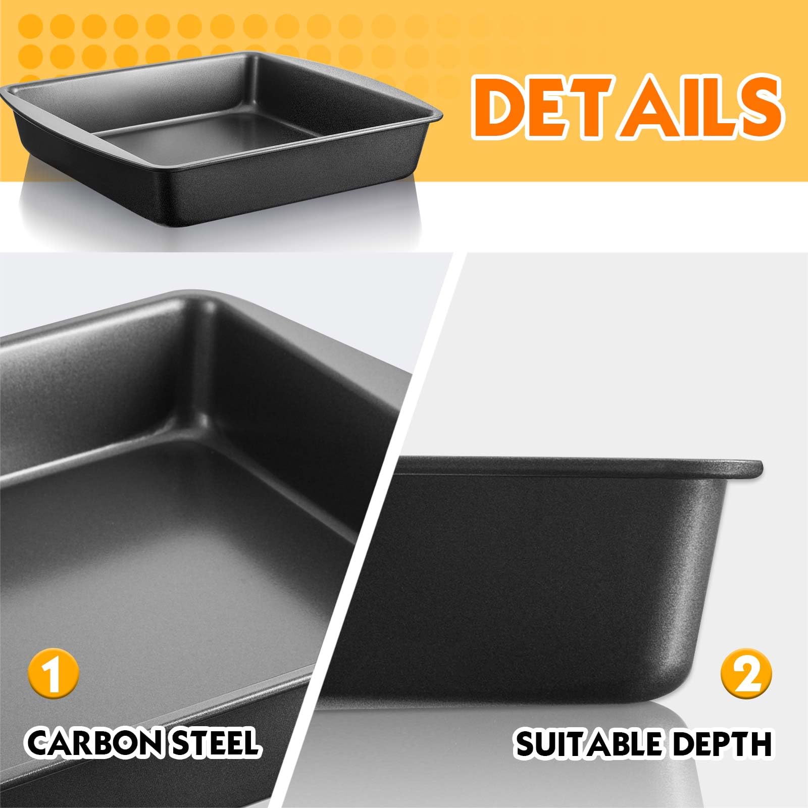 Tioncy Juego de 6 moldes cuadrados para tartas de acero de 9 x 9 pulgadas, antiadherentes, para hornear en casa, brownie, magdalenas, cocina, utensilios para hornear