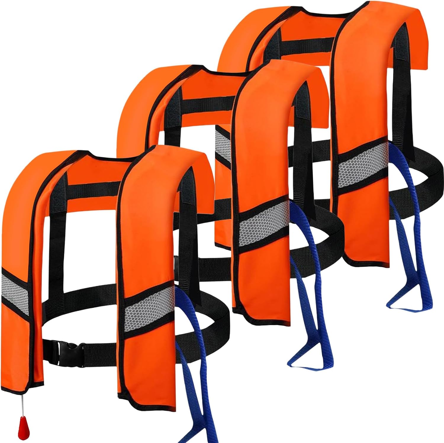 3Pcs Automatic Inflatable Life Jacket - Inflatable Flotation Device with Reflective Patches, Whistle, Extra Tube - Suitable for Rowing, Boarding.