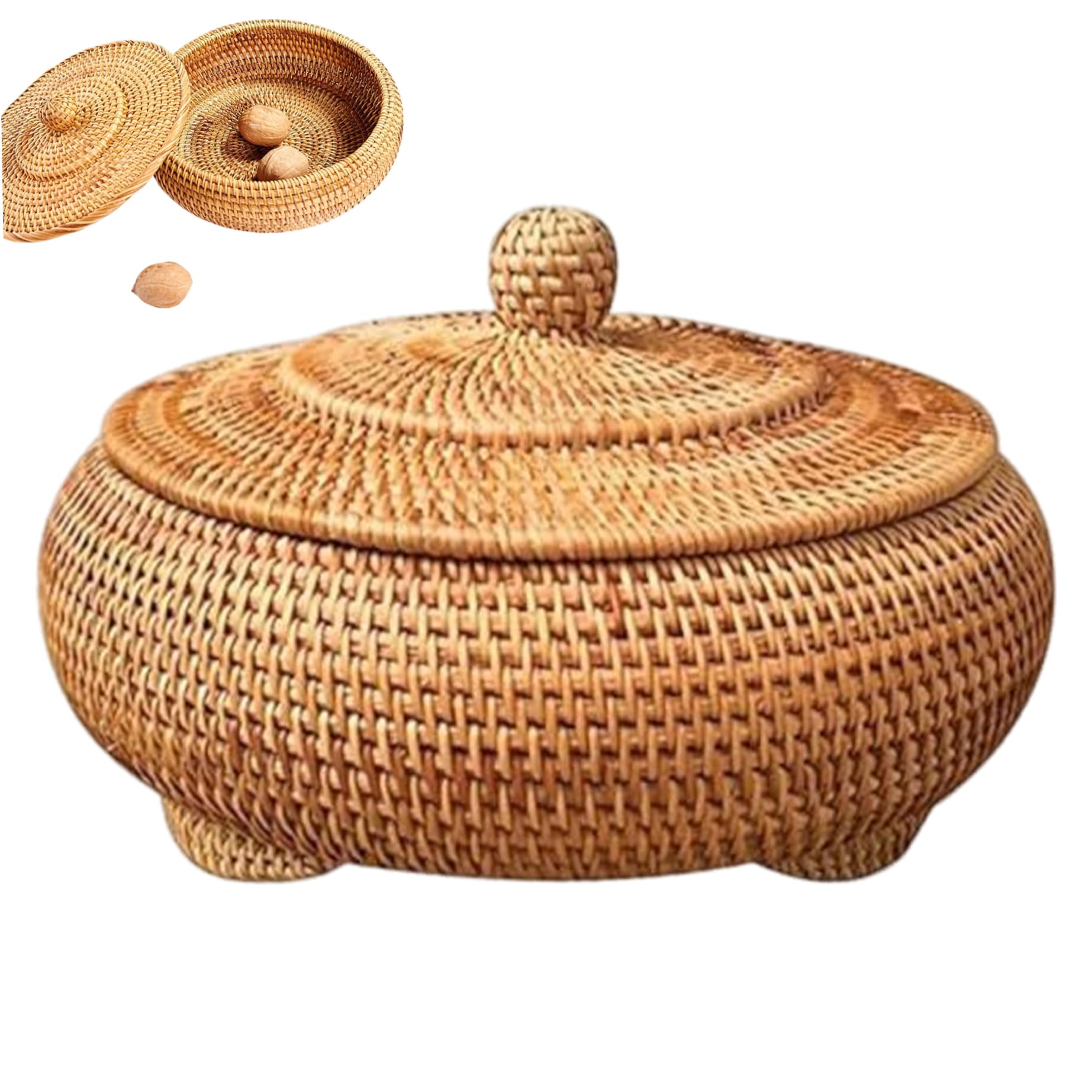 Panier en osier rond tressé main boîte rotin polyvalente