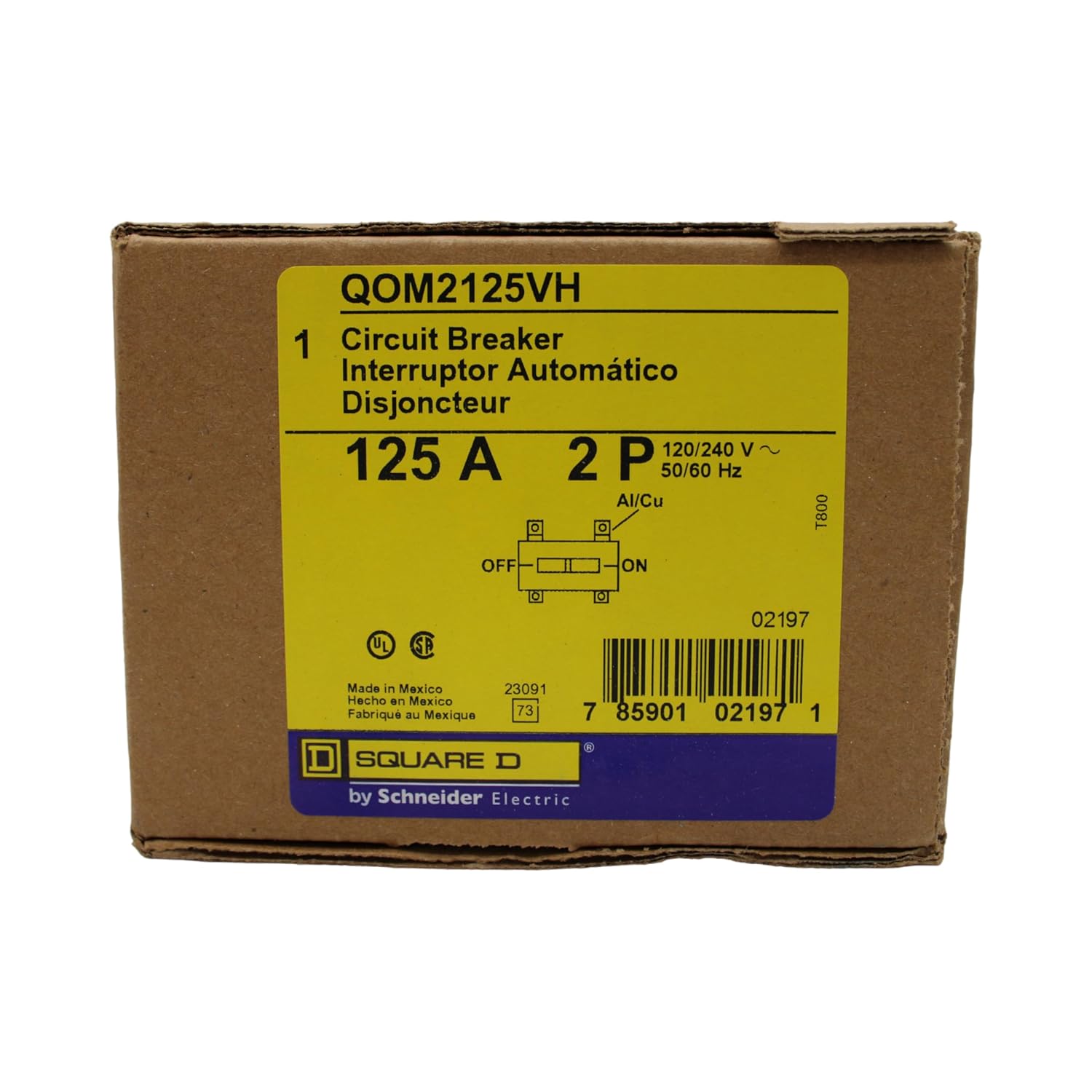 Square D by Schneider Electric QOM2125VH QO 125-Amp QOM2 Frame Size Main Circuit Breaker for QO and Homeline Load Centers by Square D by Schneider Electric