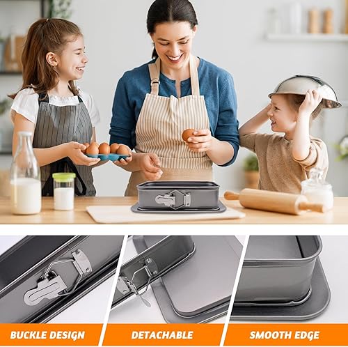 Miniatura 3 de Molde desmontable rectangular, molde rectangular para tartas con parte inferior extraíble, 11 x 7 pulgadas, bandejas rectangulares para hornear