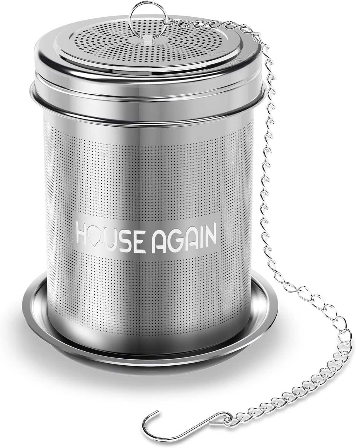 House Again Large Tea Ball Infuser & Cooking Infuser - Extra Fine Mesh Tea Strainer Screw Top 18/8 Stainless Steel with Extended Chain Hook to Brew Loose Leaf Tea, Spices & Seasonings, for Multi Cups