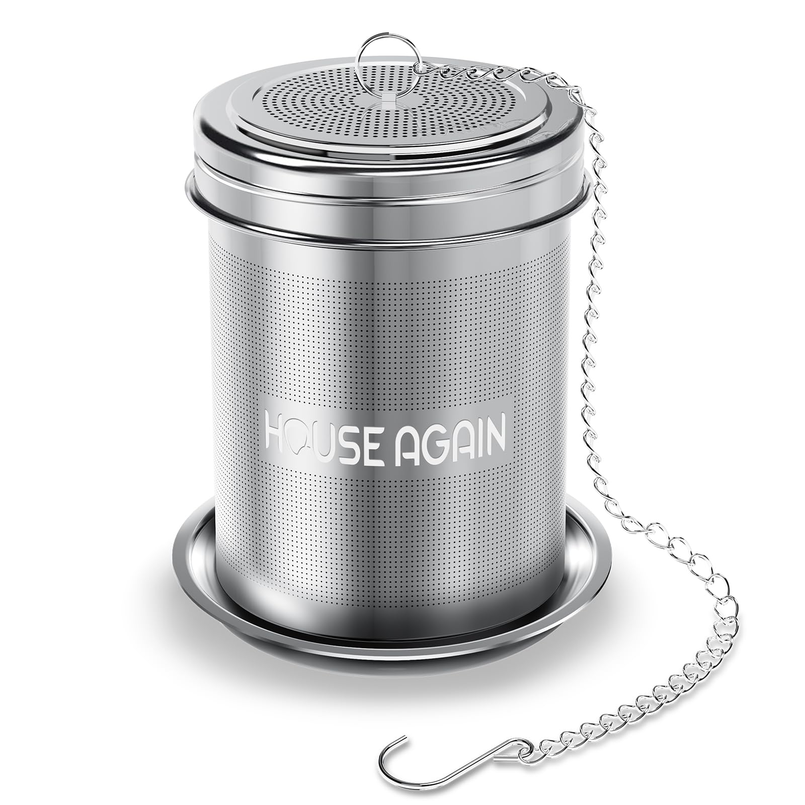 House Again Large Tea Ball Infuser & Cooking Infuser - Extra Fine Mesh Tea Strainer Screw Top 18/8 Stainless Steel with Extended Chain Hook to Brew Loose Leaf Tea, Spices & Seasonings, for Multi Cups
