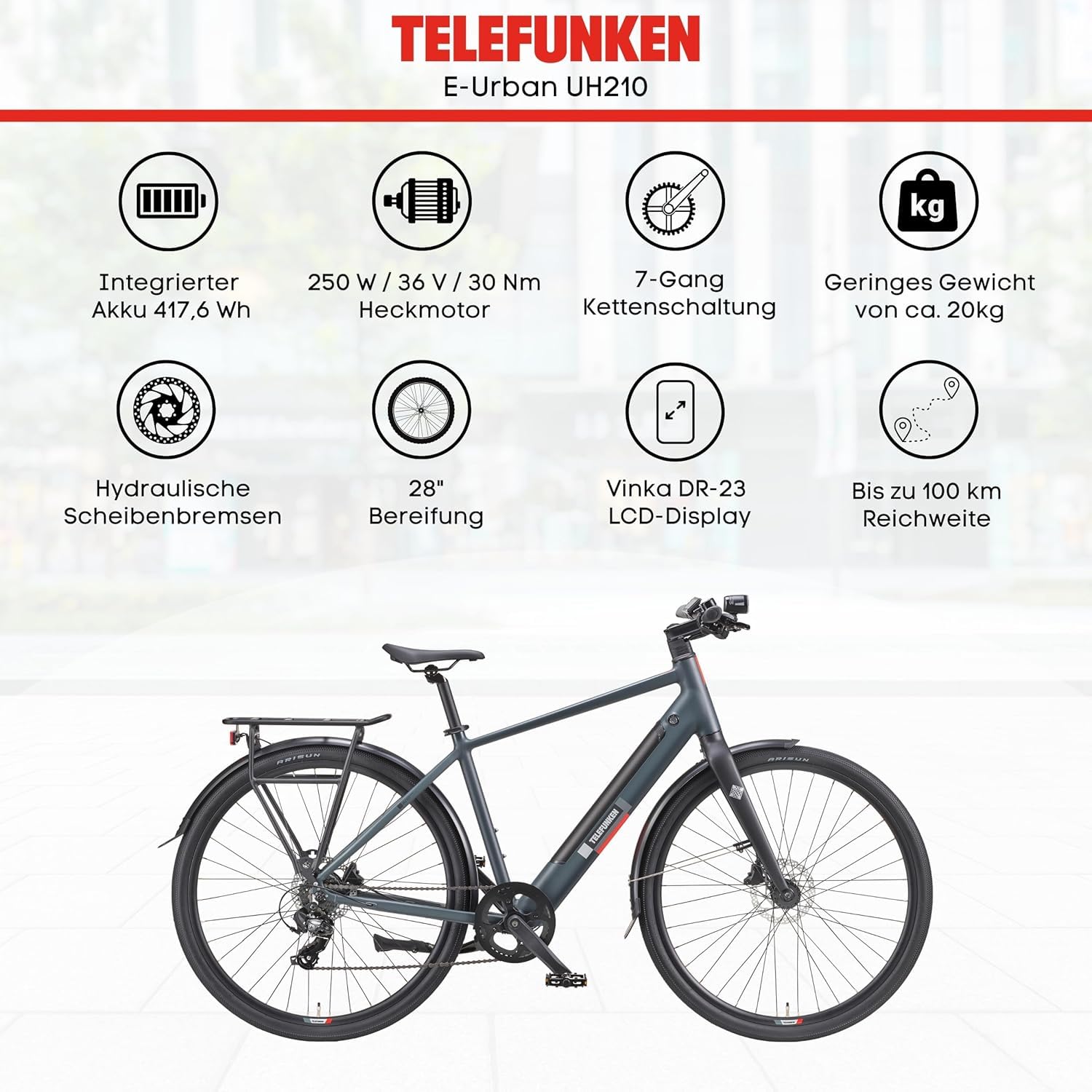 TELEFUNKEN E-Bike 28 Zoll Fahrrad für Damen & Herren mit Scheibenbremsen