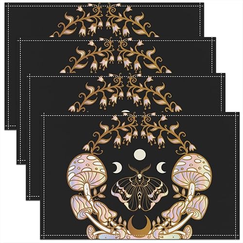 Juego de 4 manteles individuales bohemios con diseño de calavera de azúcar y sol y luna, impermeables, para decoración de mesa de cocina, comedor,