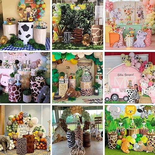 Miniatura 5 de Fundas cilíndricas con patrón de estampado de leopardo, fundas de pedestal de aventura de animales de safari en la selva, decoración de baby shower,