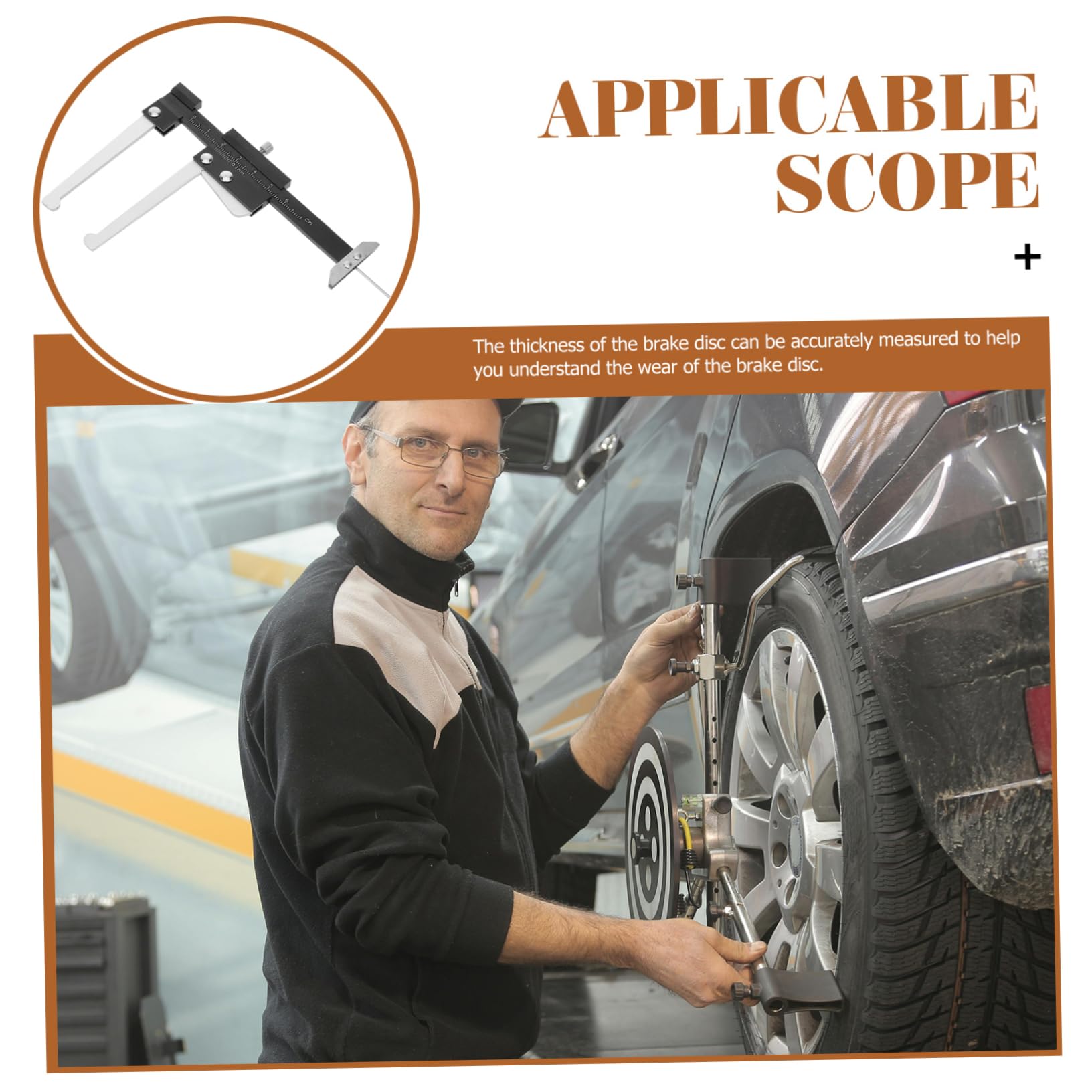 MUCKLILY Brake Disc Measuring Tool Brake Pad Thickness Measure Tool Versatile Gauge for Car