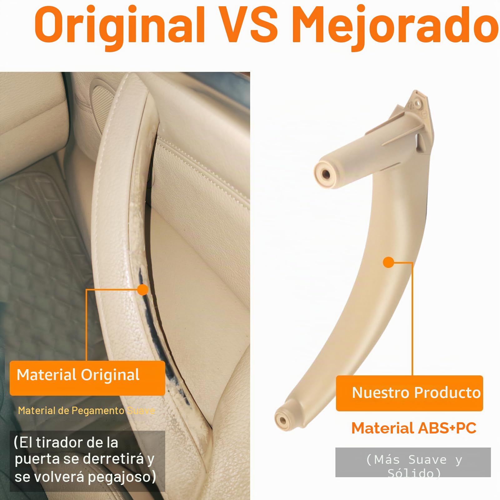 3 PCS Compatible con Tirador Puerta bmw X5 E70 2008-2013,X6 E71/E72 2008-2014 Manija Puerta Izquierda + Maneta Puerta Derecha X5 E70/X6 E71 E72 Manija Puerta Interior(Beige)