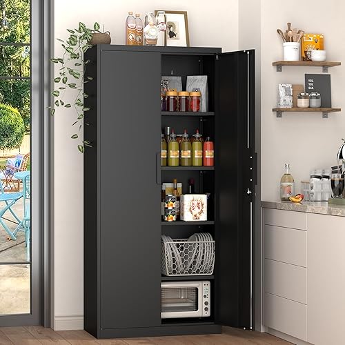 Miniatura 2 de GREATMEET Gabinetes de Almacenamiento para Garaje, Gabinete de Almacenamiento de Metal con 2 Puertas y Estantes, 71" H Despensa de Metal, Gabinete