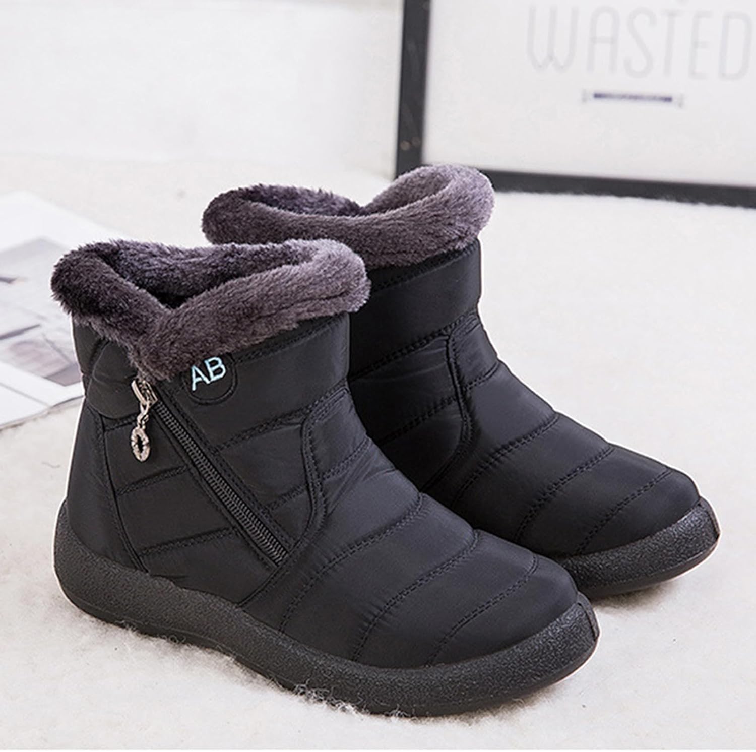 Snow Boots For Women Men,Winter Wide Width Comfort Warmth Sheepskin-Lined Waterproof Non Slip On Ankle Sneakers With Arch Support Soft Booties Comfortable Walking Outdoor Hiking Shoes