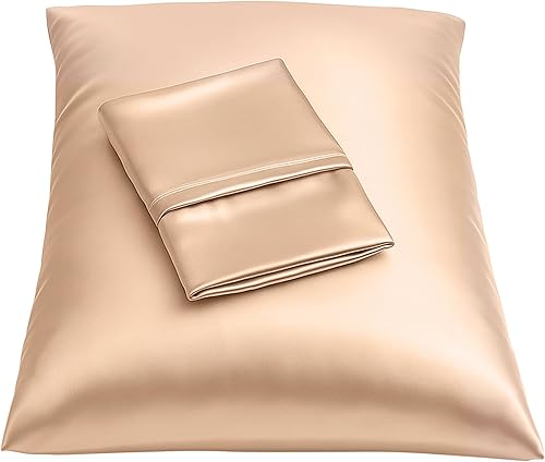 ShopBedding - Lujosa funda de almohada de satén para el cabello, 2 unidades, satinada, estándar, con cremallera, estampado de cebra marrón, Blissford