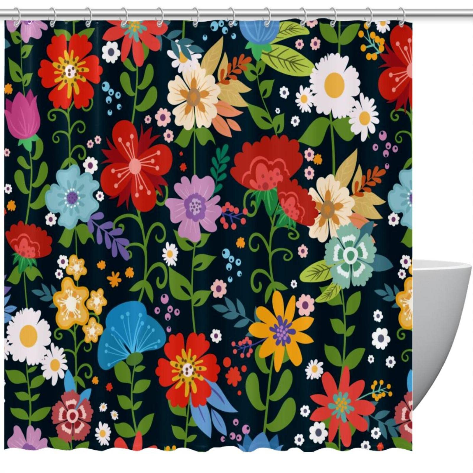 Rideau de douche motif floral pour une salle de bain nature et colorée