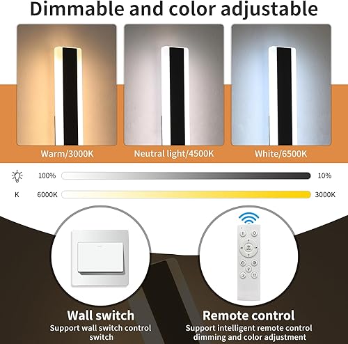 Miniatura 2 de Apliques de pared regulables para exteriores de 71 pulgadas con control remoto, modernos montados en la pared con 3 colores (3000 K4500 K6000 k),