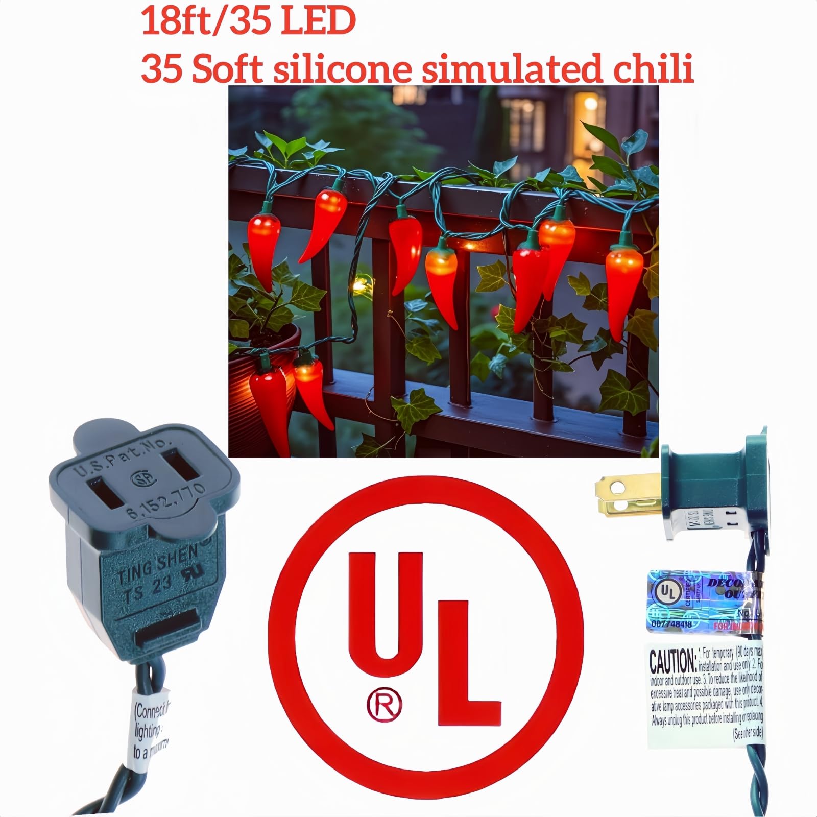 35 luces LED de Navidad de chile rojo, cadena de iluminación decorativa para el hogar de grado comercial, cable verde, 18 pies, para cocina, sala de estar, fiesta, jardín, patio. 3