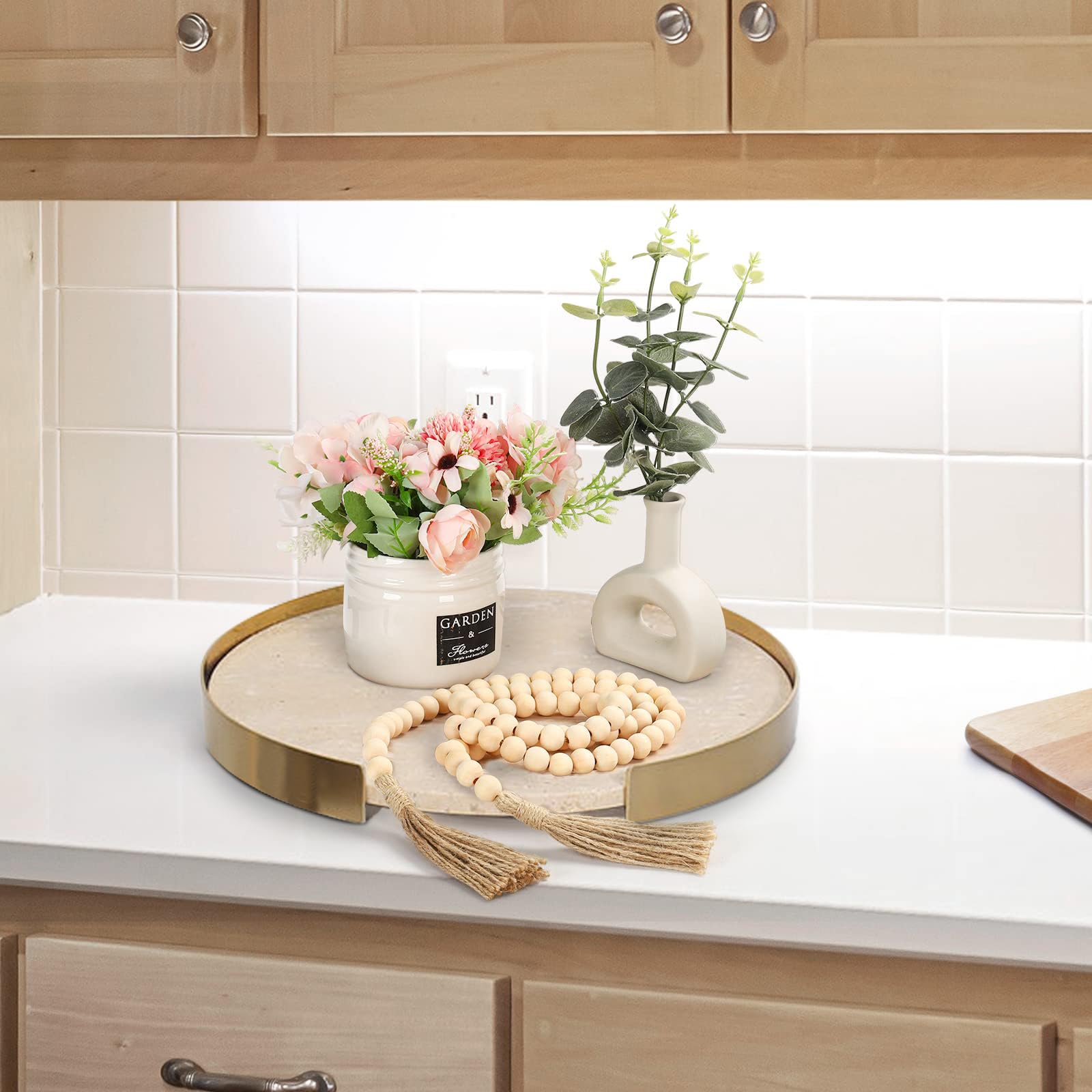 Travertin-Tablett, rund, Marmor, Waschtisch, Badezimmer, Arbeitsplatte, Keramik, dekorative Tabletts für Couchtisch (L)