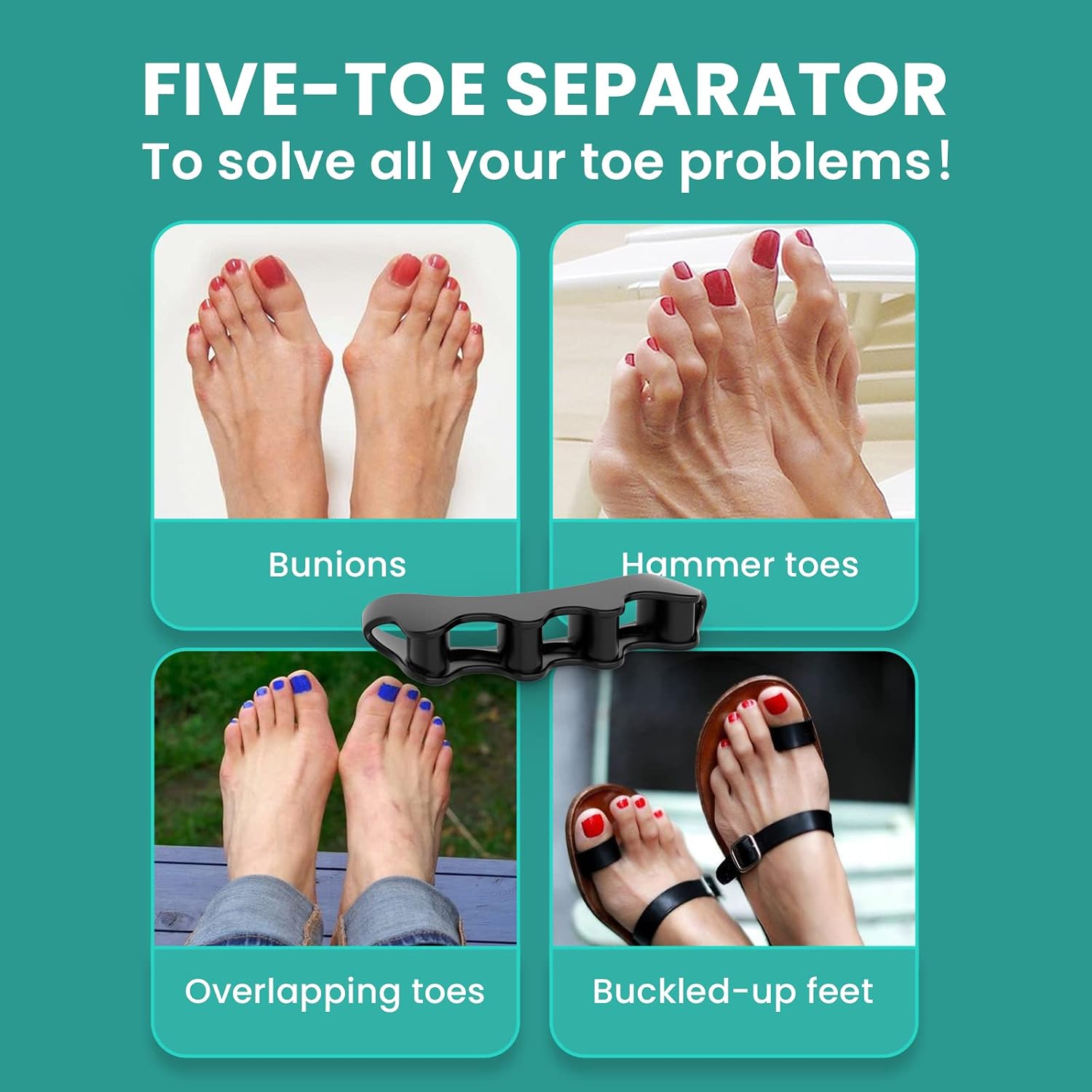 Welnove 8 Pack - Toe Separator - Toe Straightener - Bunion Corrector for Women Men Overlapping Toes - Toe Spacers for Nighttime, Running & Yoga Practice（Black/Blue*8）