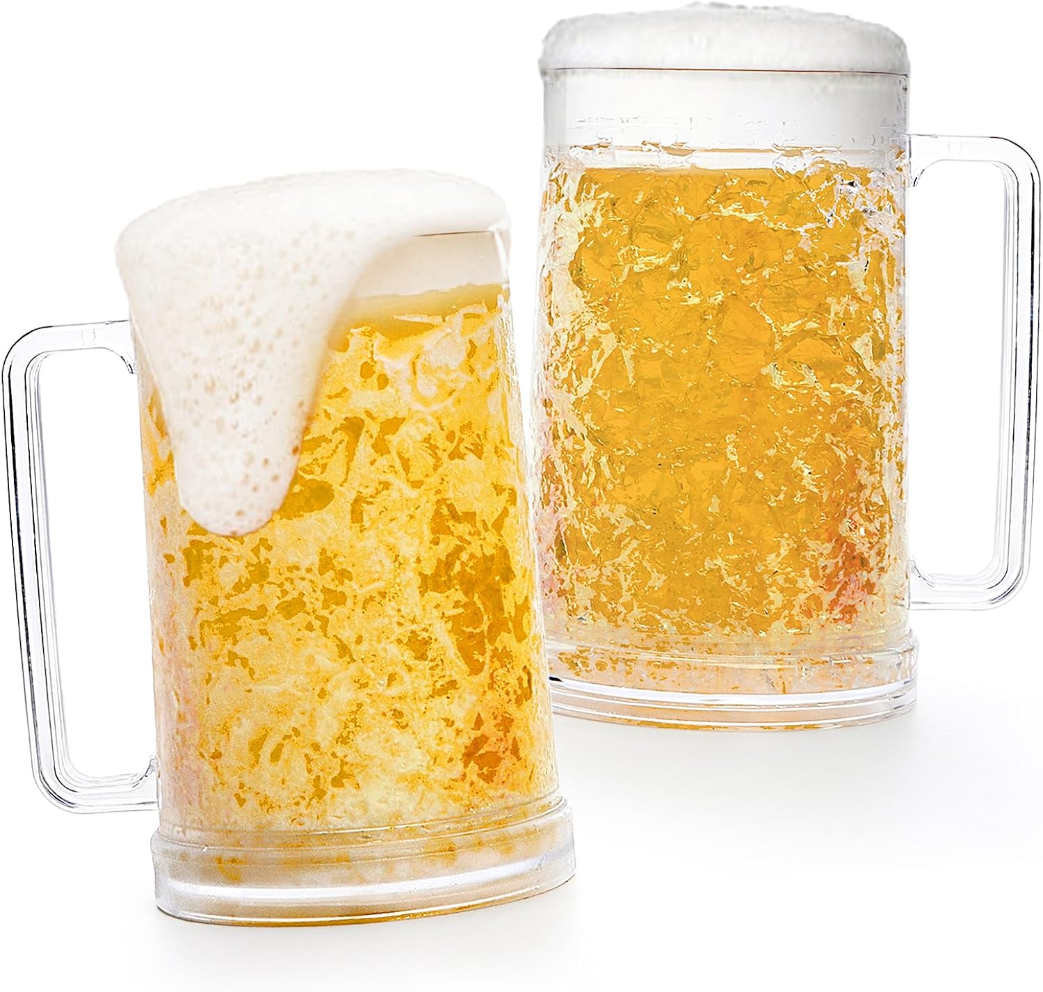 Fasmov Freezer Beer Mugs, 4 Pack Clear Double Wall Gel Frosty Ice Mugs with Gel, Plastic Beer Mugs with Handles for Freezer, Parties and Gifts, 16oz - Image 4