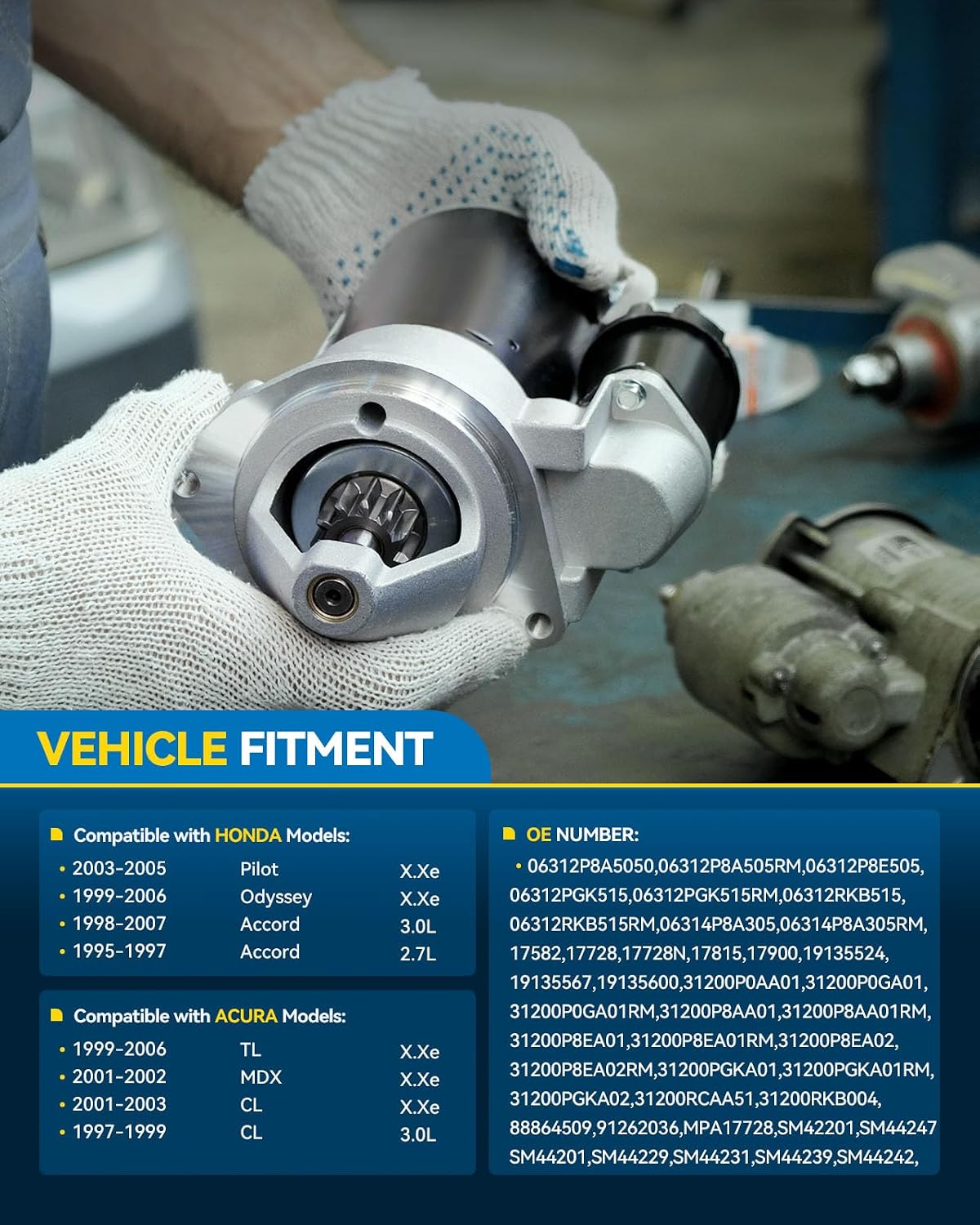 PHILTOP Starter, 17728 Starter Motor for 1995-2007 Accord, 1999-2006 Odyssey/TL, 2003-2005 Pilot, 2001-2002 MDX, 2001-2003 CL, 1997-1999 CL