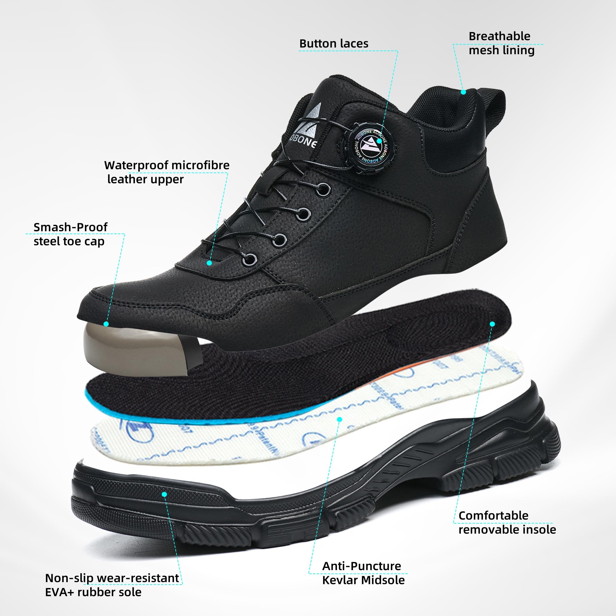 Sicherheitsstiefel Herren Damen Sicherheitsschuhe Leicht Wasserdicht Arbeitsschuhe rutschfest Hoch Stahlkappenschuhe Arbeitsstiefel mit Drehverschluss