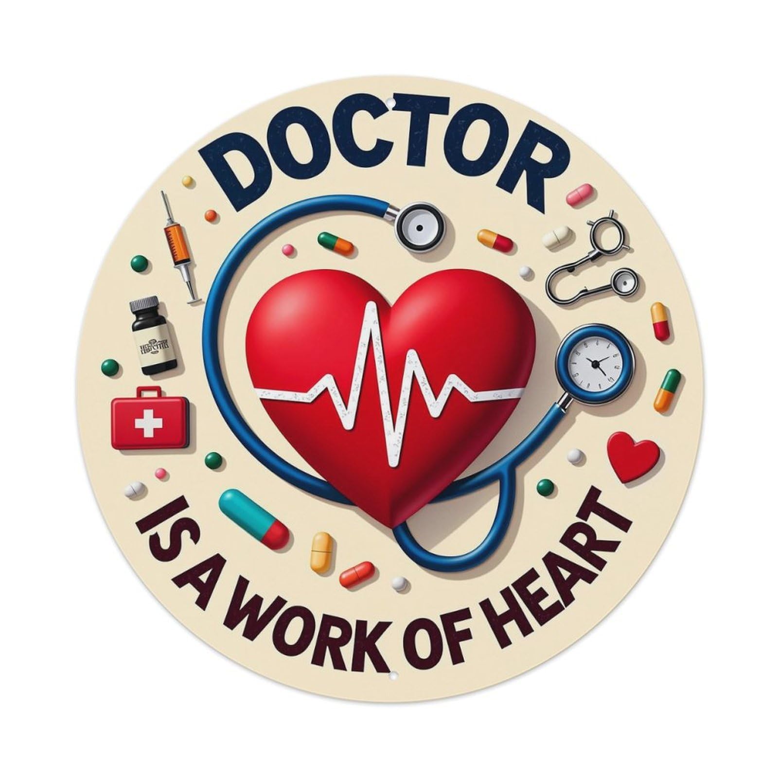 Doctor Is A Work Of Heart Round Metal Tin Sign Vintage Wall Decor, Bar Garage Cafe Kitchen Home Wall Art Poster 8x8inches
