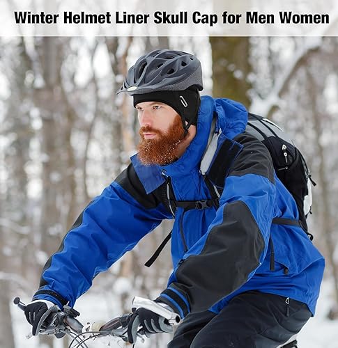 Miniatura 6 de MELASA Gorro de invierno con forro de calavera, gorro de ciclismo cálido con forro polar con agujeros para gafas, gorro térmico para hombres y