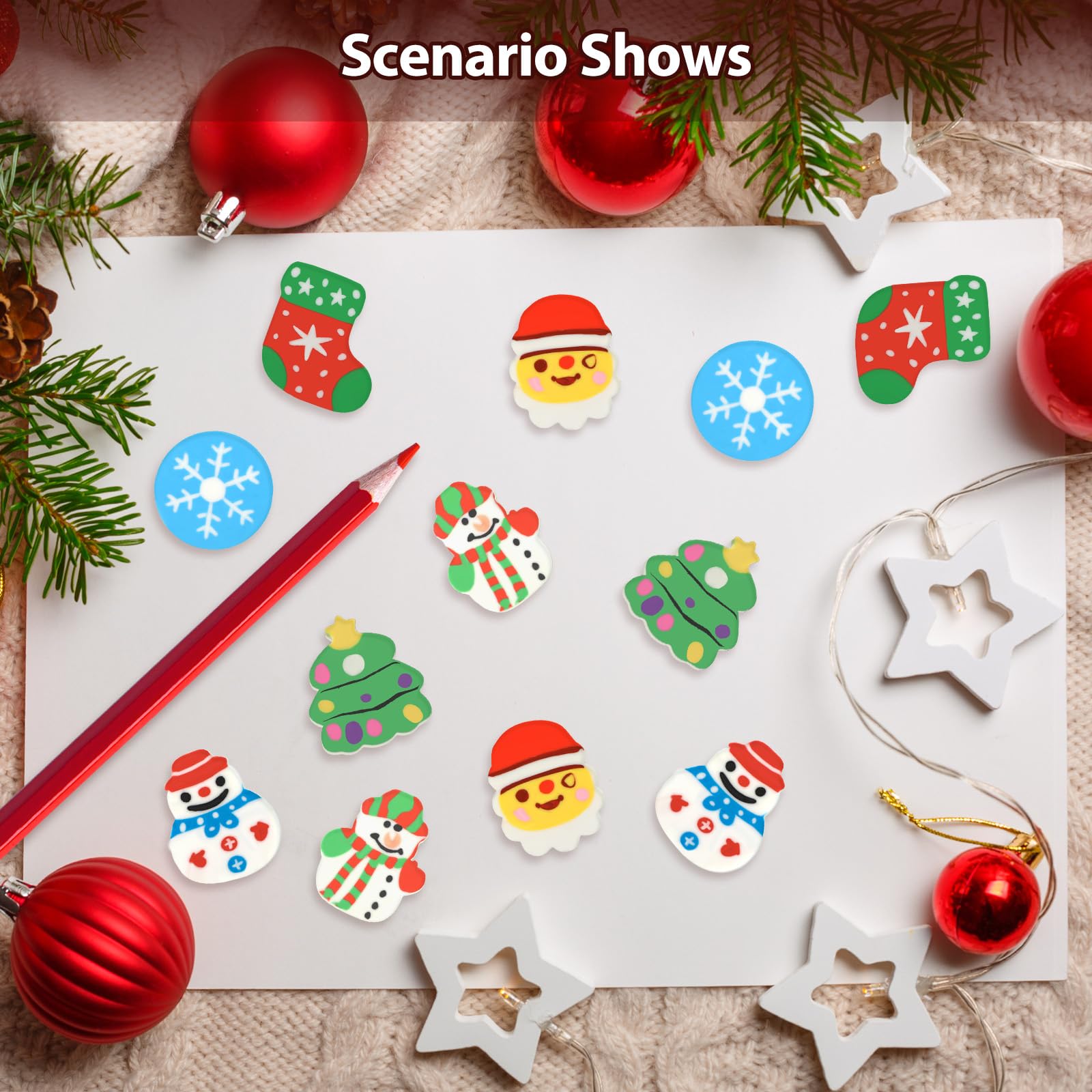 Amaxiu Gomme da Matita Natalizie per Bambini, 24 Pezzi Gomme da Cancellare Babbo Natale Divertenti a Vacanza Invernali per Scrivania Fiocchi di Neve Piccole Regalo Regali Scuola Aula Studente 6 Stili