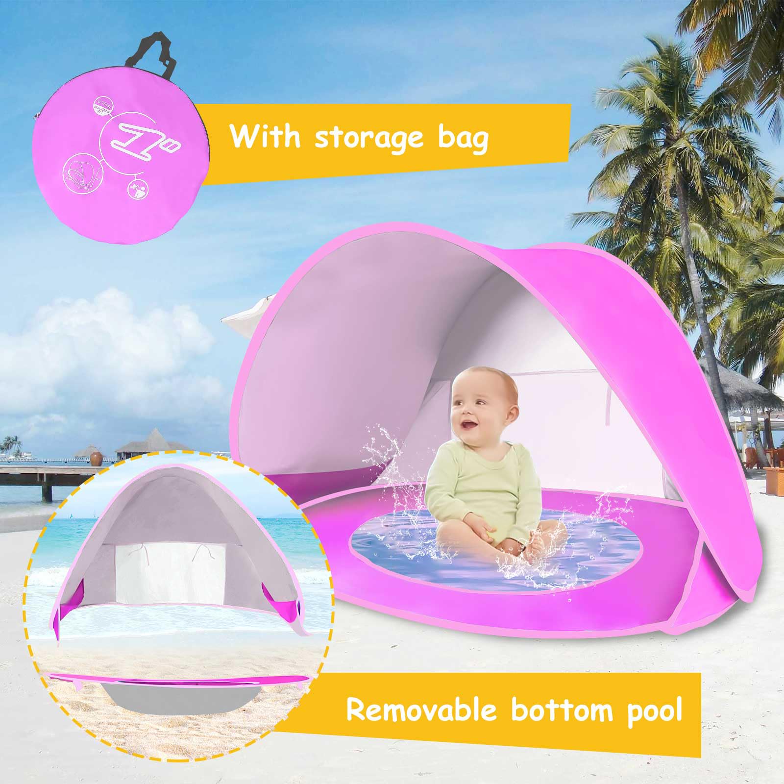 Tente Pliable Portable Pour Bébé - UPF 50+, 106x60x50 Cm, Légère, Pour Plage, Parc, Pique-nique En Famille - 7