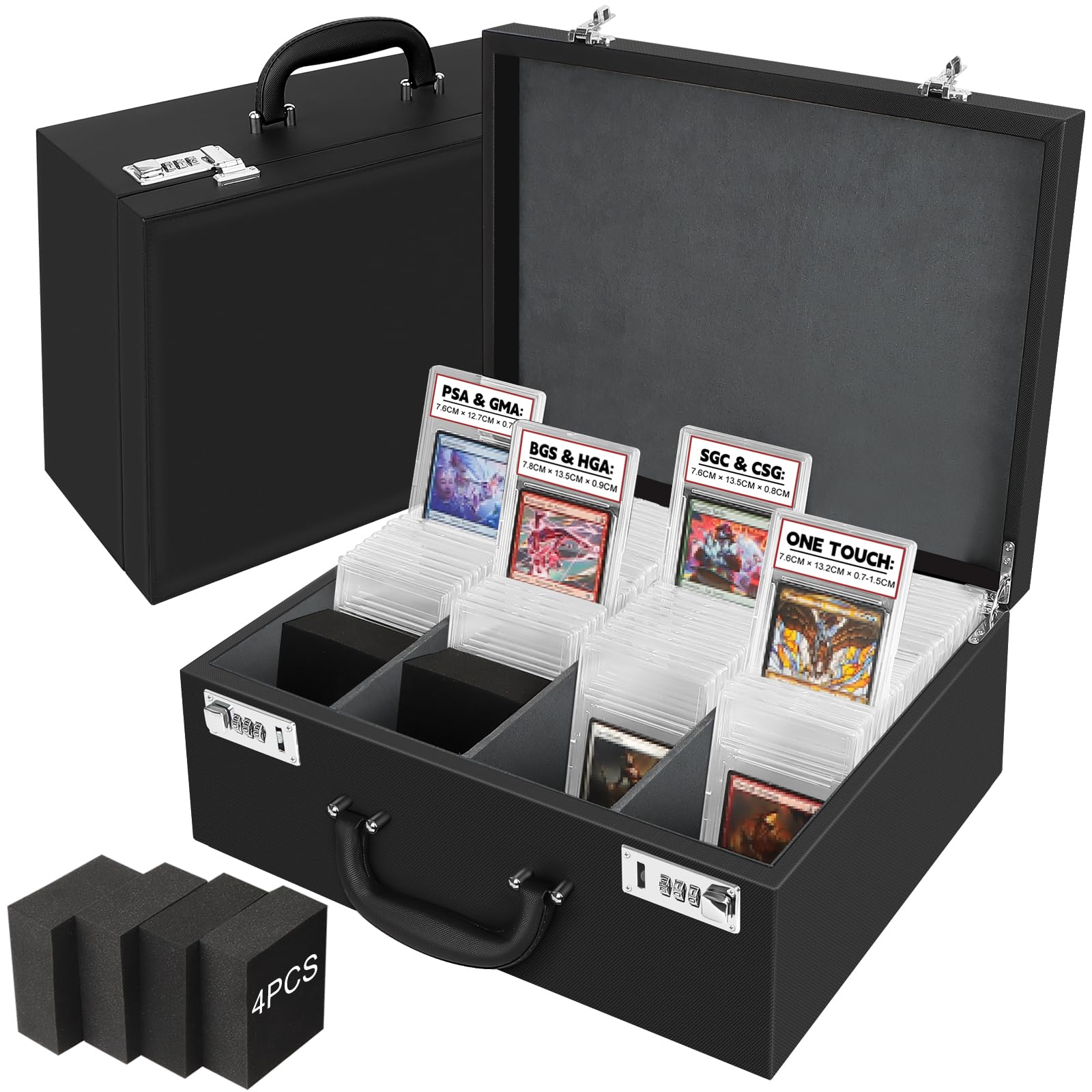 AOBOPLE Graded Card Storage Box,Holds 136+ PSA/GMA Slab or 632+ Toploaders,4 Row PSA Slab Case for Graded Cards Fits 3
