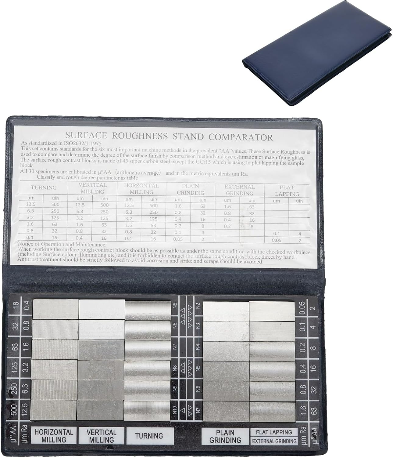 Surfaces Roughness Comparison Sample Block, Ra0.05-12.5mm Roughness Sample Block, 30pcs Surface Roughness Comparison Sample Block Set for External Grinding, Polishing, End Milling