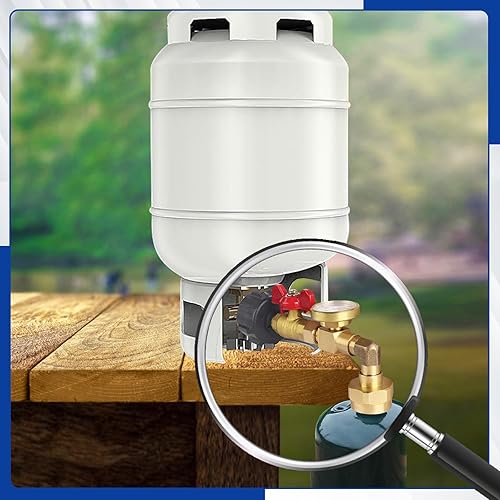 Miniatura 7 de Boltigen Adaptador de codo de repuesto de propano con medidor de tanque, adaptador de recarga de propano mejorado para tanques de 1 libra, adaptador
