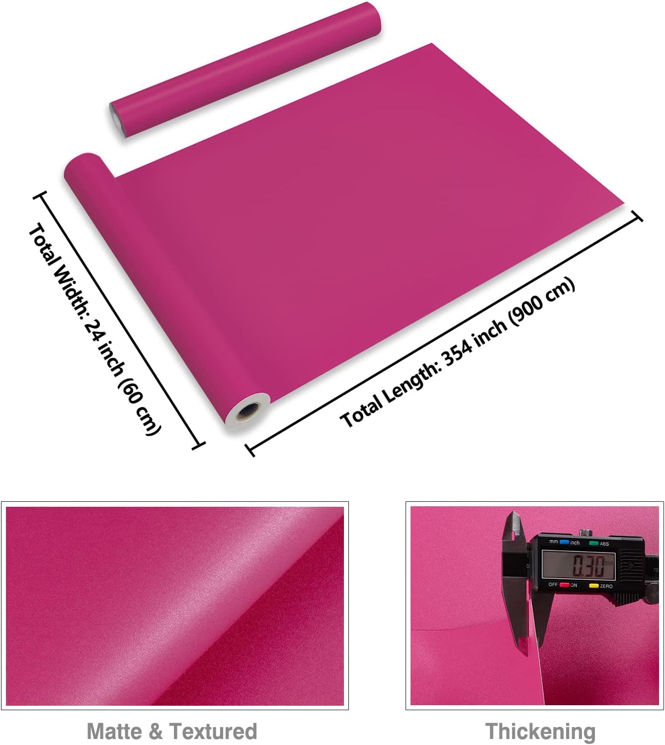 CRE8TIVE Large Size 24"x354" Deep Pink Wallpaper Pink Contact Paper Peel and Stick for Desk Self Adhesive Removable Textured Solid Pink Wall Covering Decorative Vinyl Paper for Girls Bedroom Cabinets