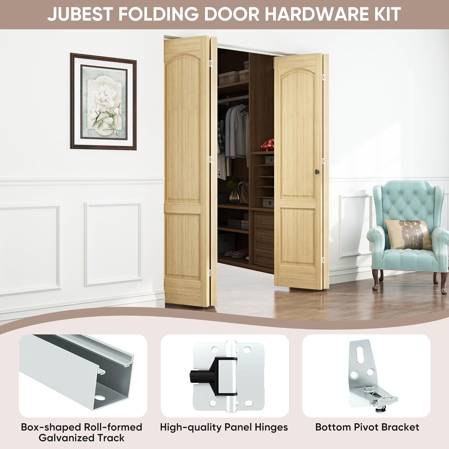 JUBEST 72" Bifold Door Hardware, Top Mounted Bi fold Door Hardware Kits, Closet Door Hardware for Inside Door, Bathroom, Cabinet, 4 Doors System (NO Doors Include)