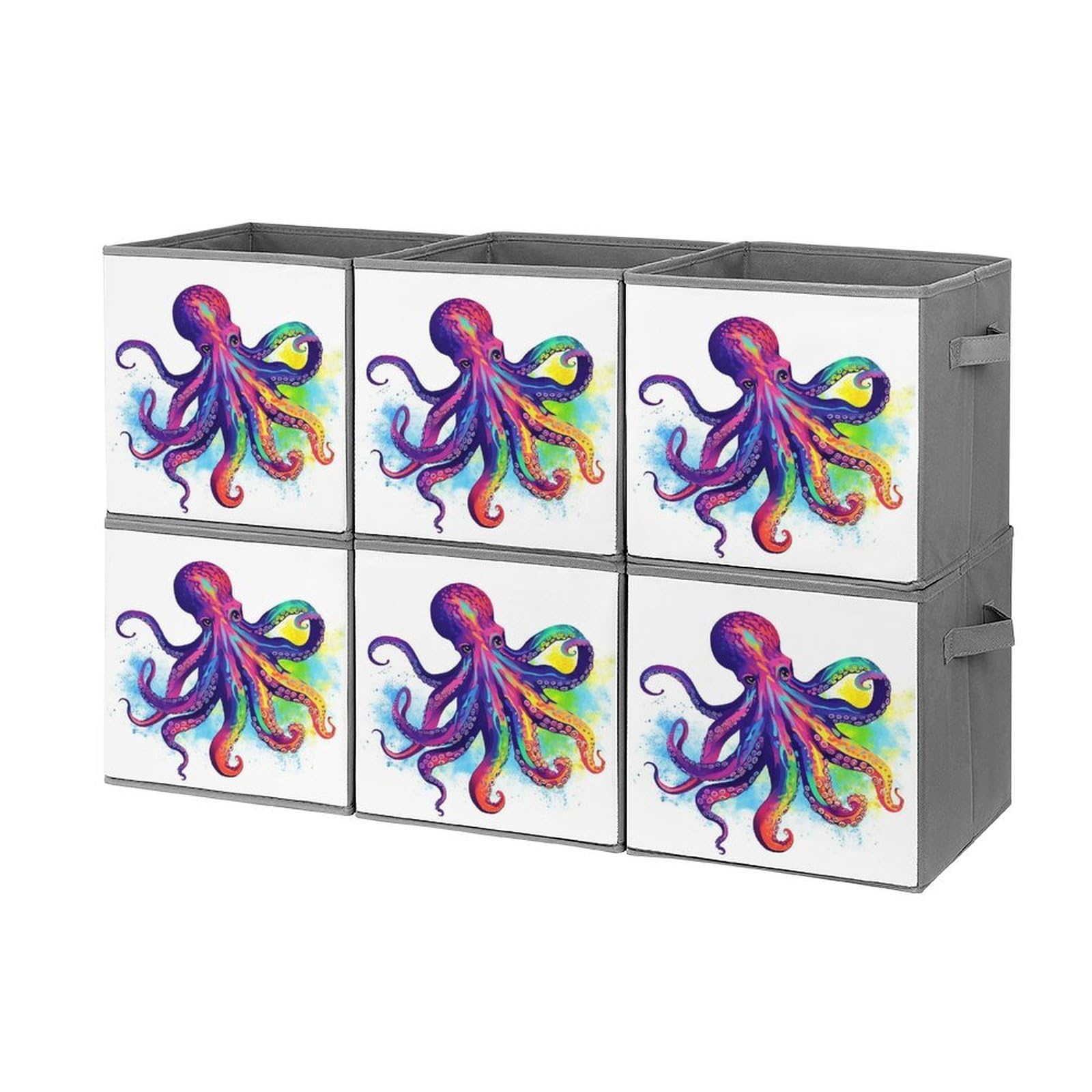 Bacs de rangement colorés pieuvre 27,9 cm paniers cubiques avec poignées pour étagère maison