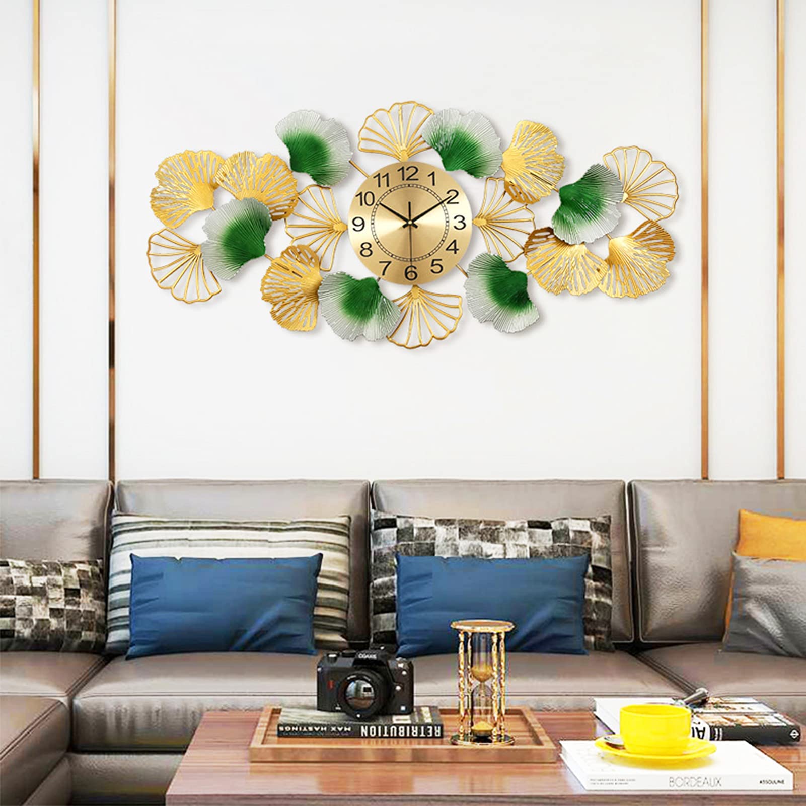 Nowoczesny zegar ścienny, minimalistyczny zegar biurkowy, dekoracyjny metalowy gigant 100 cm, designerski złoty wzór diamentowych murali arte cichy do salonu i restauracji. ZŁOTO