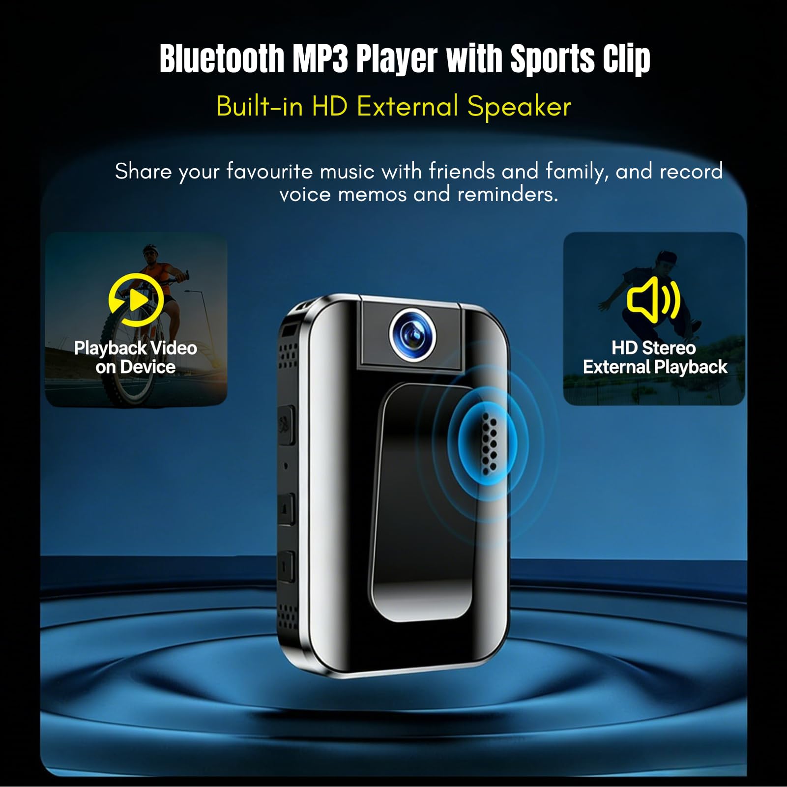 Lettore MP3 Bluetooth 5.4 Sportclip 2.0 pollici Touch Screen Music Player con fotocamera per sport, MP3 con 7 giochi cerebrali, video, registratore, foto, e-book, supporta fino a 256 GB