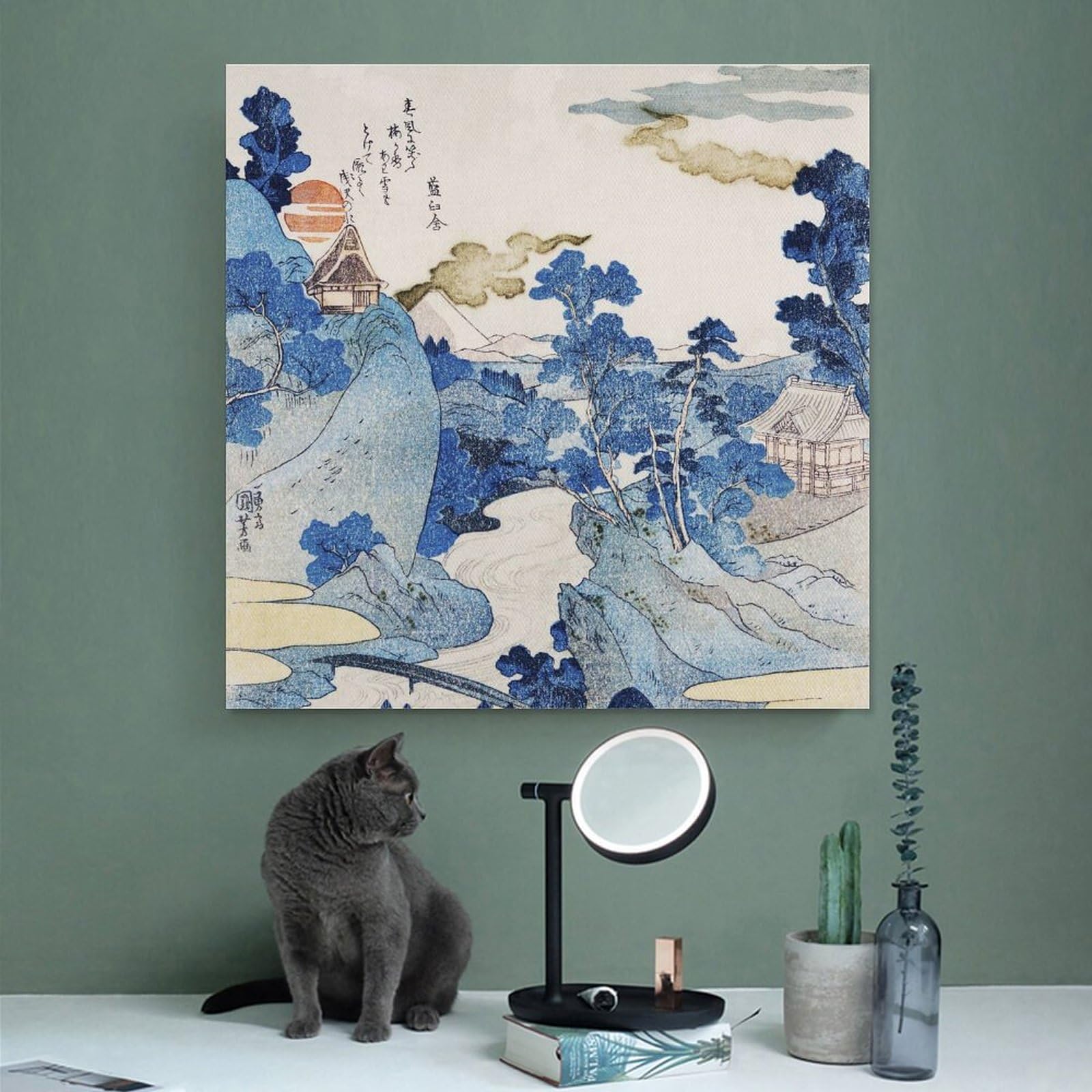 Amazon.co.jp: 絵画 富士の雪インテリア 絵画 青い絵 日本の木