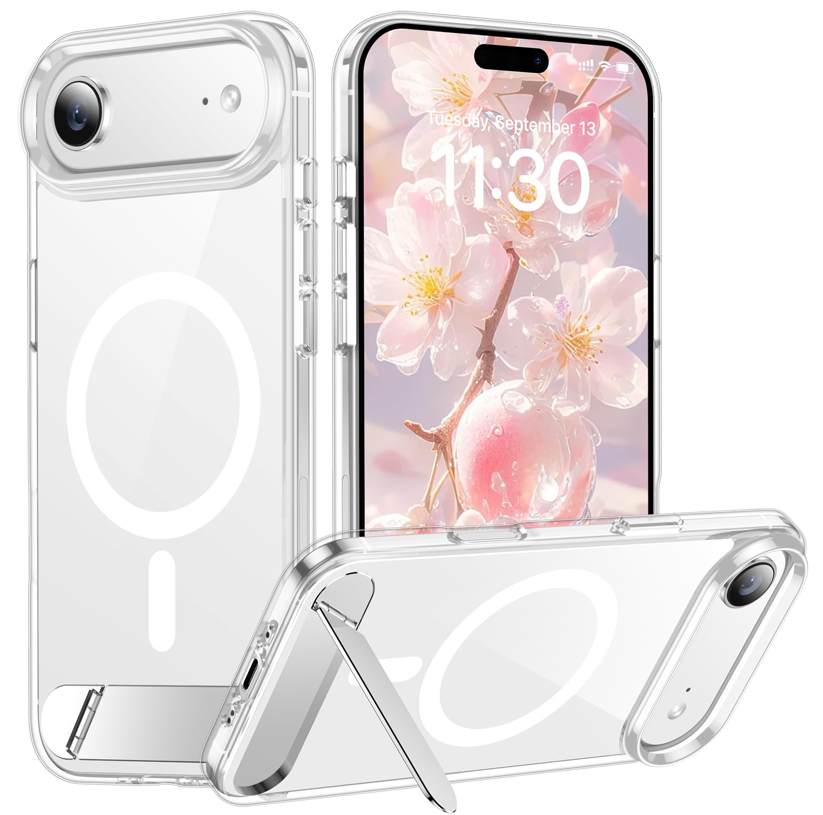 Temdan Designed for iPhone Air Case, [Built-in Invisible Kickstand][Compatible with MagSafe][Military Grade Shockproof] Slim Thin Phone Case 6.5 inch (Clear)