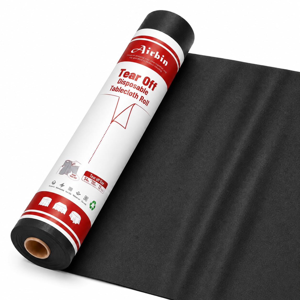 Plastic Table Cloth, 110 Ft X 54 in Disposable Tablecloth Black Tablecloth
