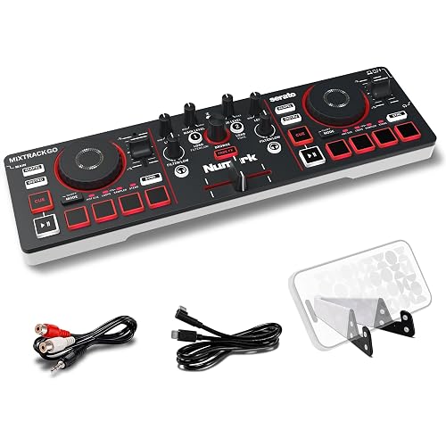 Numark MixTrack Go Compact Bluetooth DJ Controller with Stems Control | 2-Deck DJ Mixer, for Beginners & Mobile DJs, Smart Fader, USB-C, Serato DJ Lite & Algoriddim djay Included, Gen 4
