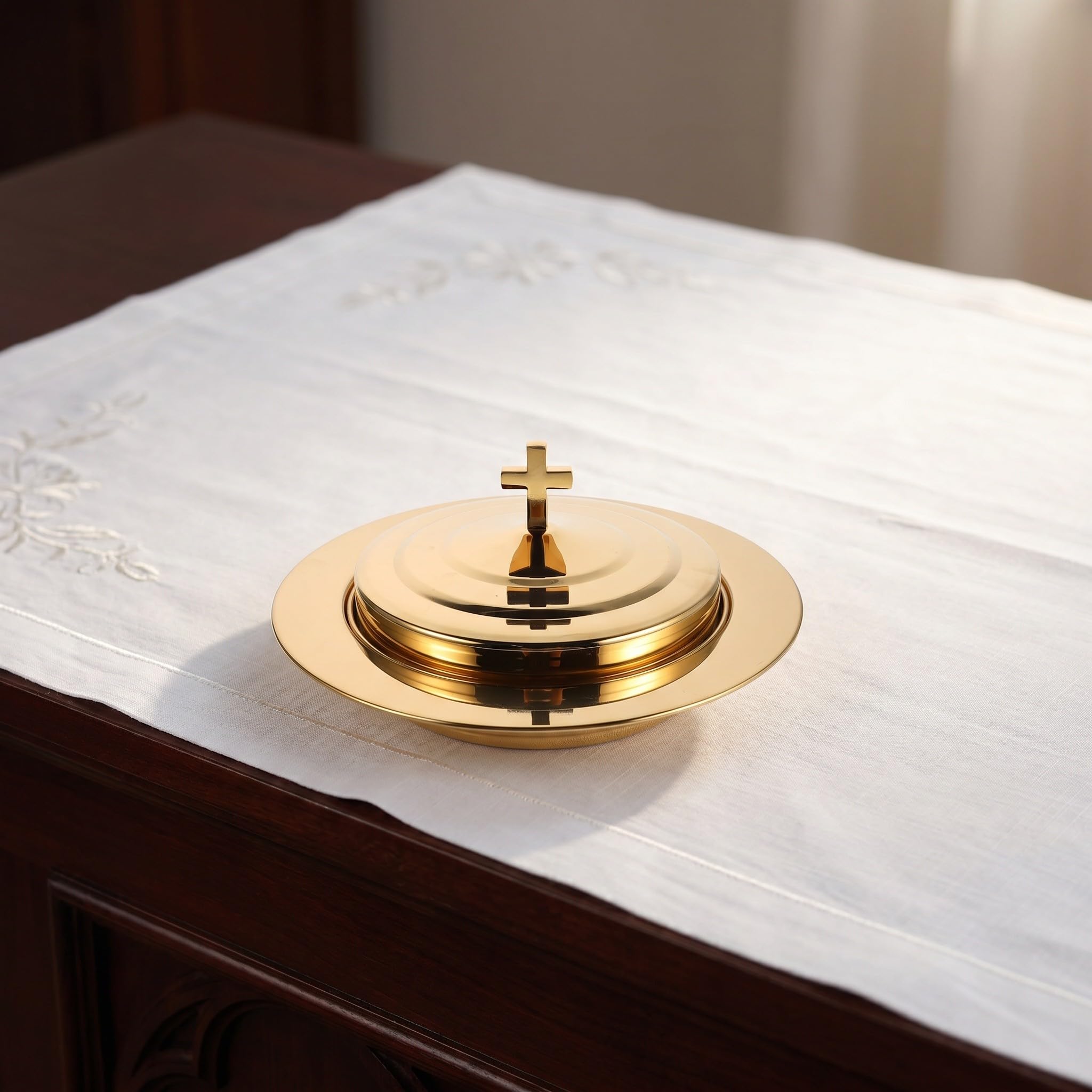 OUNONA Plateau de Communion : Plateau à Pain en Acier Inoxydable doré - 20 cm de diamètre intérieur - Plat d'offrande pour Le culte chrétien