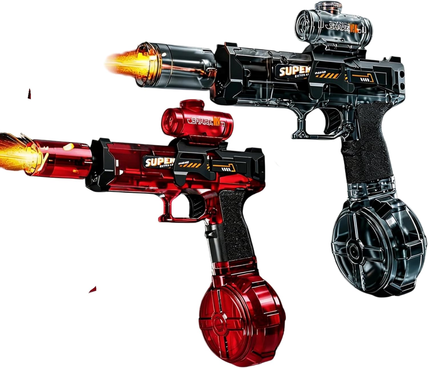 Electric Water Pistol for Adults & Kids – Automatic Blaster with Strobe Lights, Large Drum Magazine, Rechargeable Battery, 26ft Long Range,Pool Beach Water Battle Toy (Grey&Red(2 Pieces))