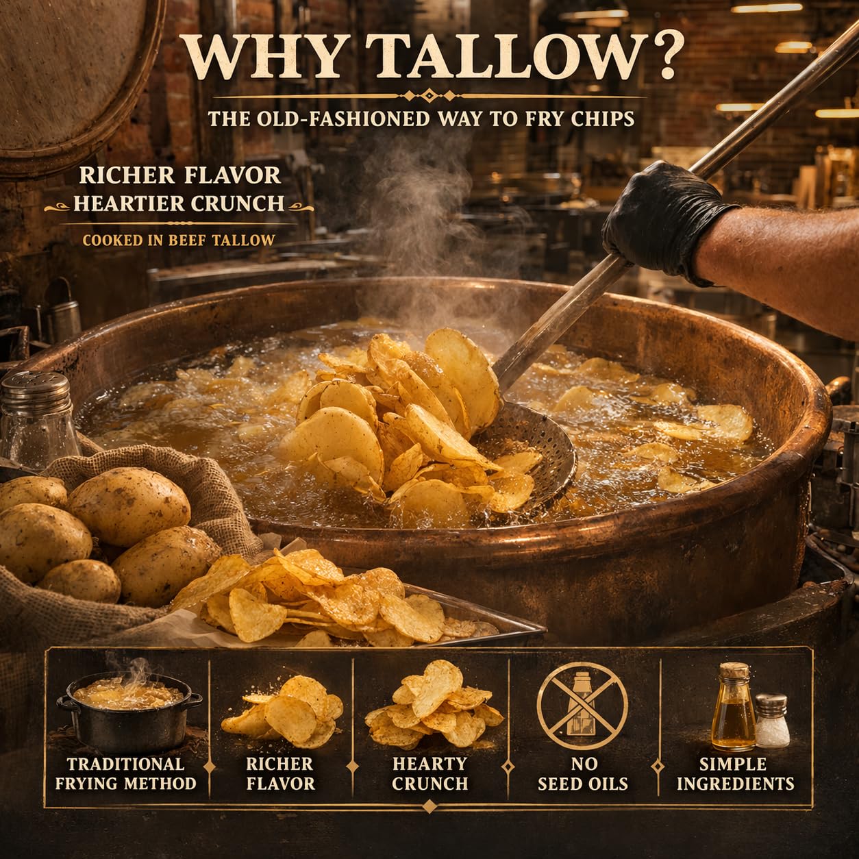 PANHANDLE ROOTS Beef Tallow Chips (3 Pack, 5oz Each) | Sea Salt | Gluten Free Potato Chips Made with Beef Tallow | Kettle Cooked & Seed Oil Free | Texas Born