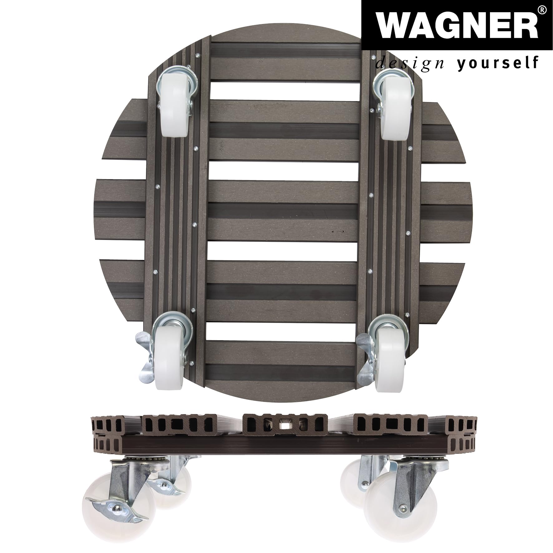 WAGNER Plantentrolley WPC 38,5 x 11 cm I Bloementrolley voor binnen buiten I Containertrolley van FSC® houtvezelcomposiet, taupe I Draagvermogen 150 kg - 20055601
