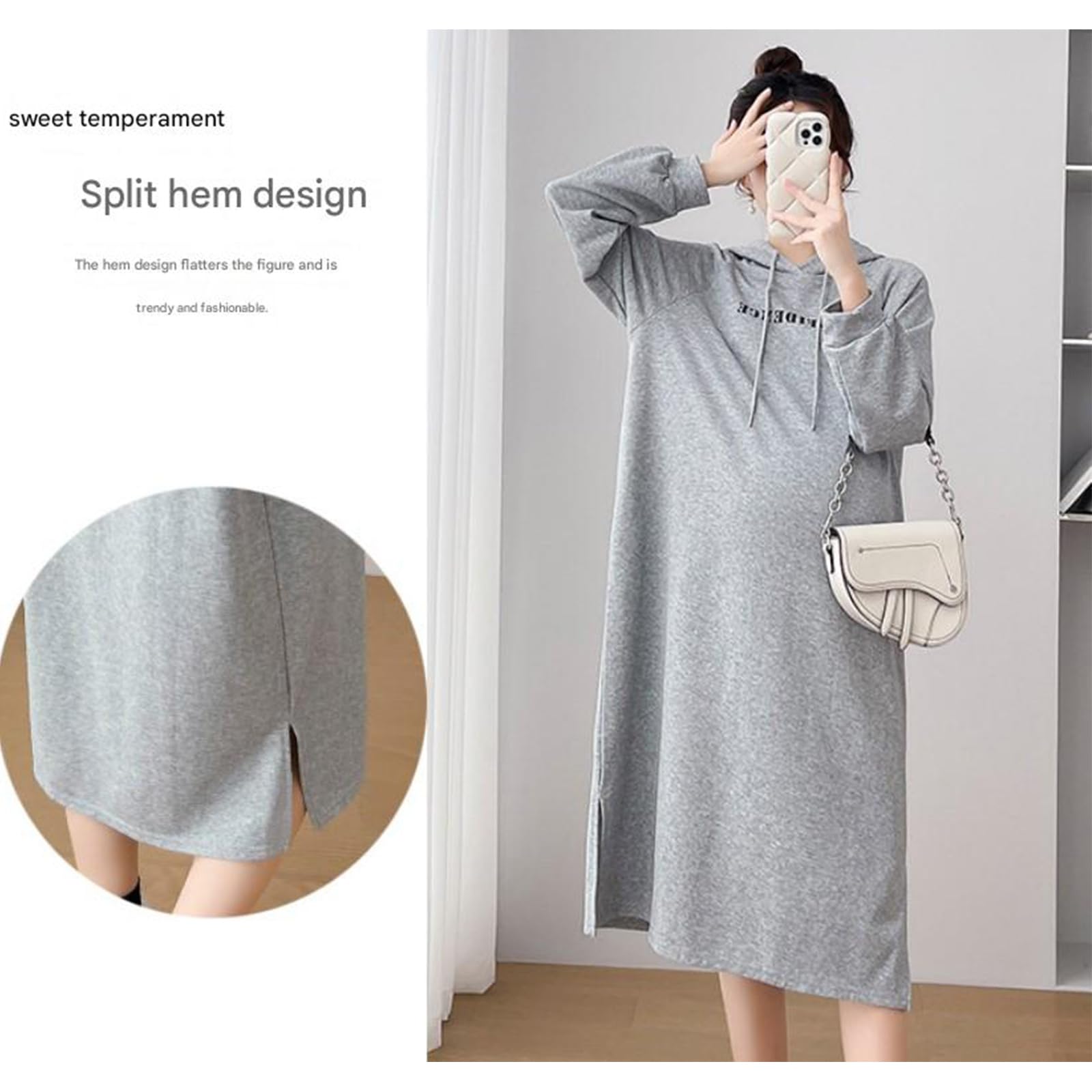 Comfort Focused - Suéter de maternidad con capucha para embarazo, algodón, con forro polar, suave, para invierno, otoño, todo el día, vestido de maternidad al aire libre
