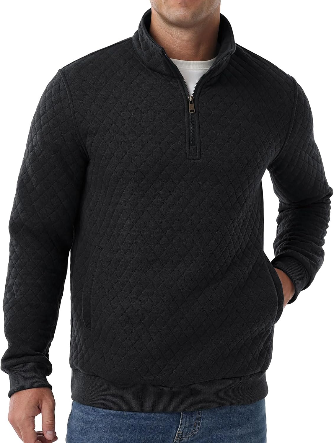 Sailwind Mens Quarter Zip Sweatshirt Long Sleeve Quilted Pullover Casual Mock Neck Polo Sweater - Image 6