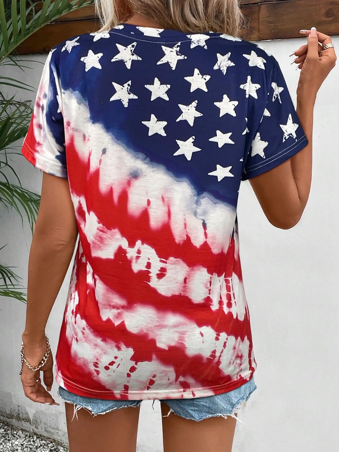 4th of July Shirts Women V Neck Patriotic T Shirt All Over American Flag Print USA Stars and Stripes Tees - Image 2