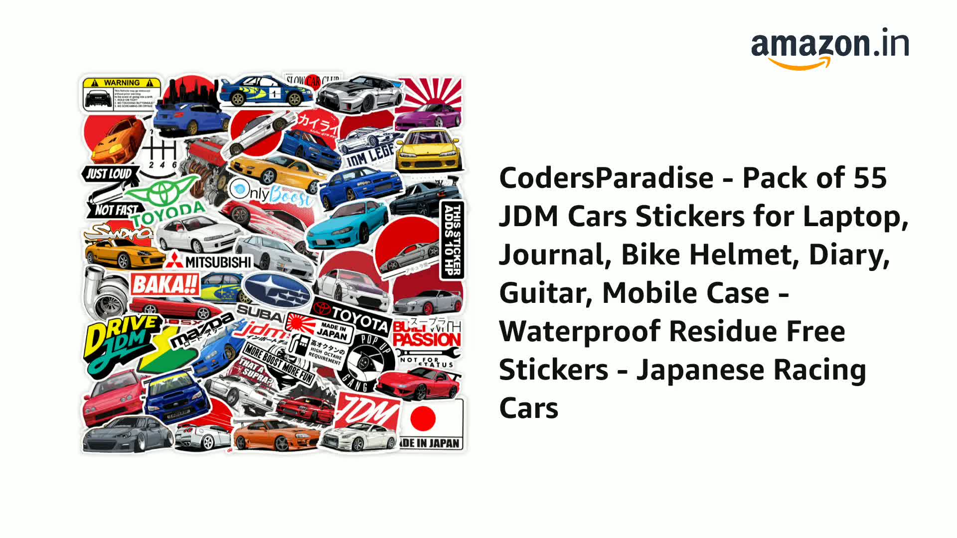 CodersParadise 55-Piece JDM Car Sticker Pack | Waterproof, Residue